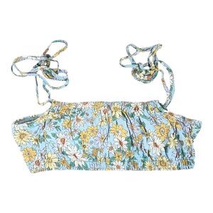 Dress Forum Women's Size S Blue Floral Smocked Tie Shoulder Bandeau Top Crop Top